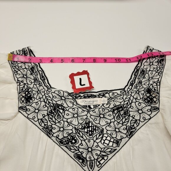 𝅺WHITE Cotton Short Sleeve Black Lace Blouse Various Sizes M L XL- NWT - Picture 11 of 12